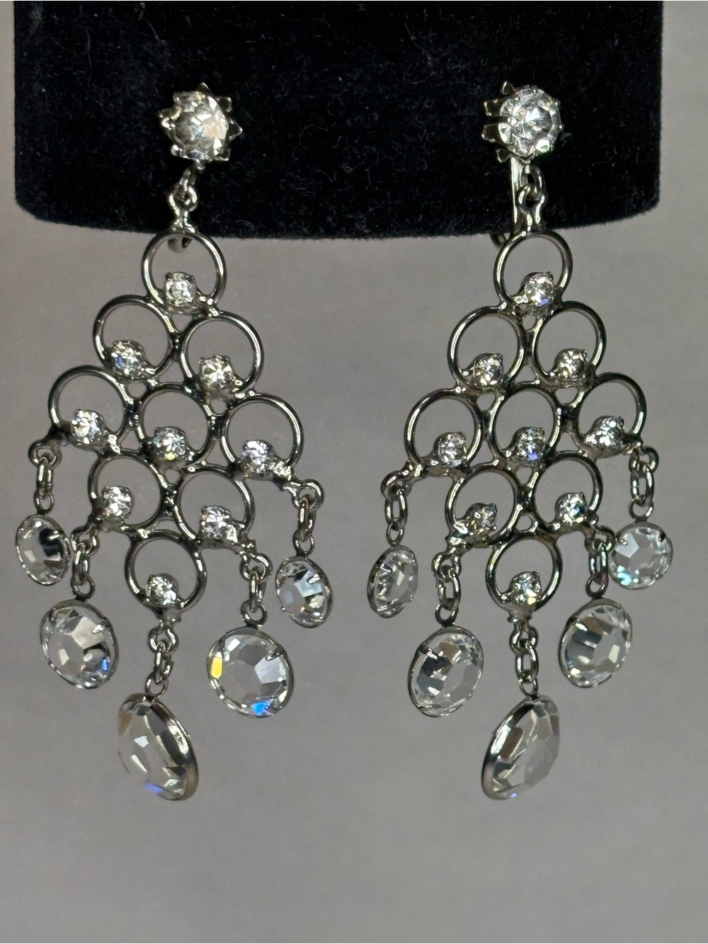 Clip On Crystal Bezel Chandelier Earrings #6081